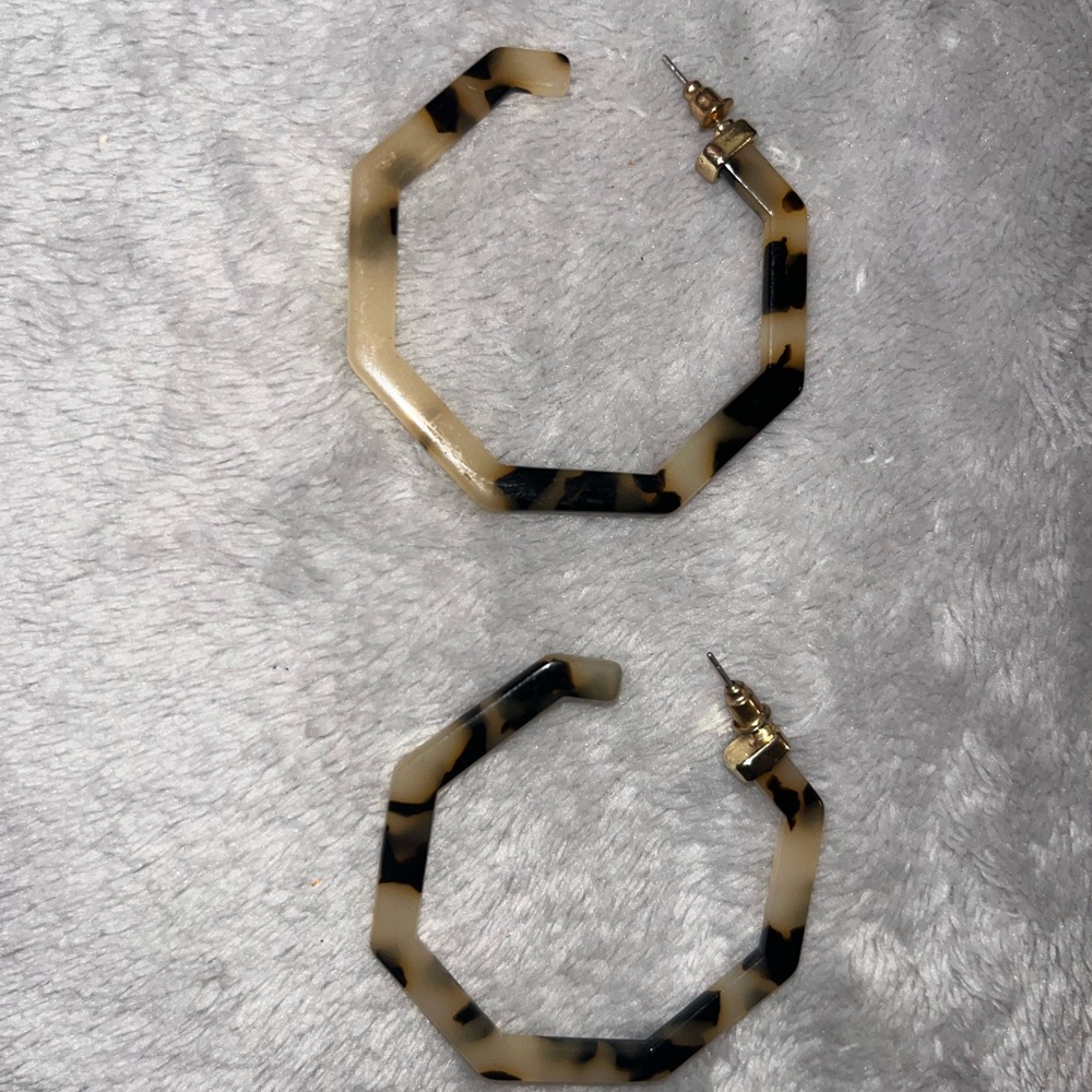 Brown and Black Octagonal Hoop Earrings